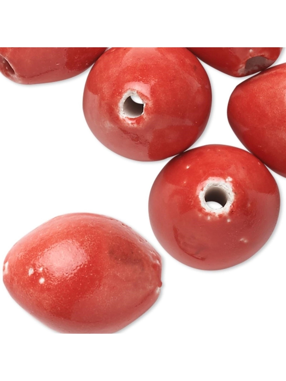 Vintage Japanese Glazed Ceramic Focal Beads Mottled Red Orange 31x23mm 2 pcs